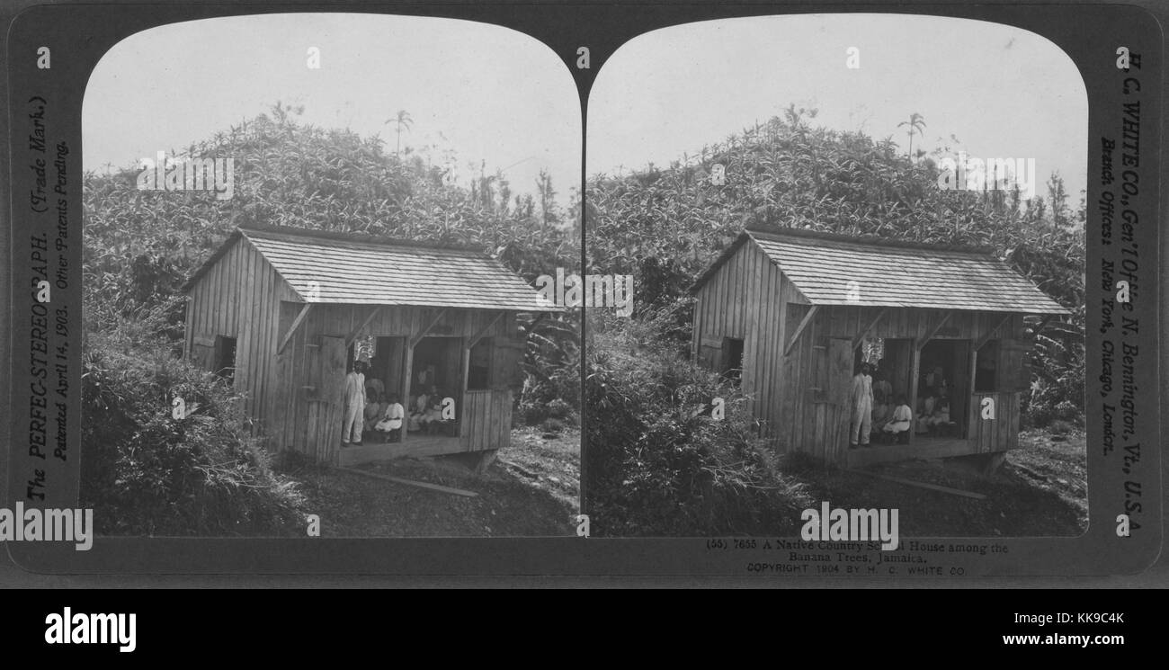 Un paese nativo school house tra gli alberi di banane, Giamaica, 1904. Dalla Biblioteca Pubblica di New York. Foto Stock