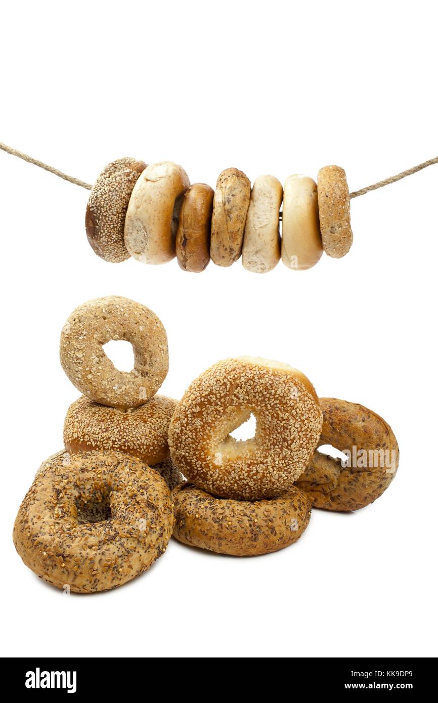 Un mucchio di bagel Foto Stock