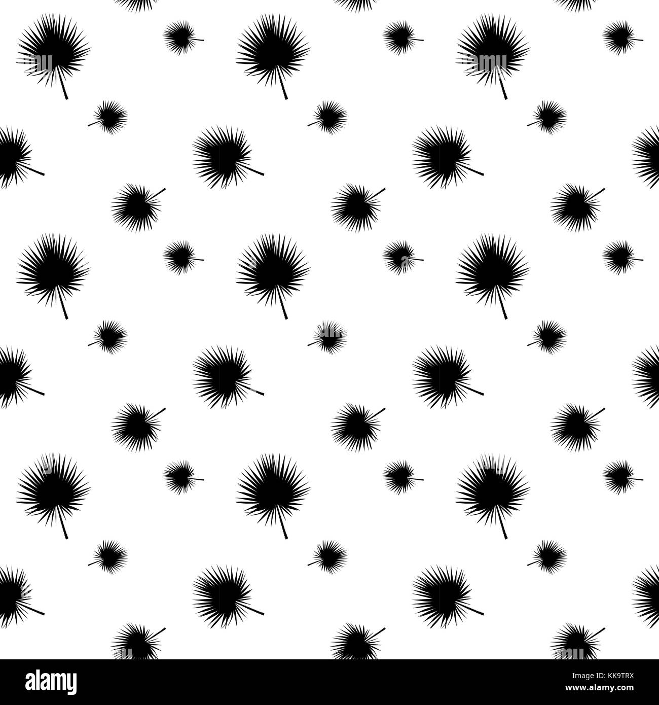 In bianco e nero della silhouette libistones foglia di cinesi, southern palm. seamless pattern. illustrazione vettoriale. Illustrazione Vettoriale