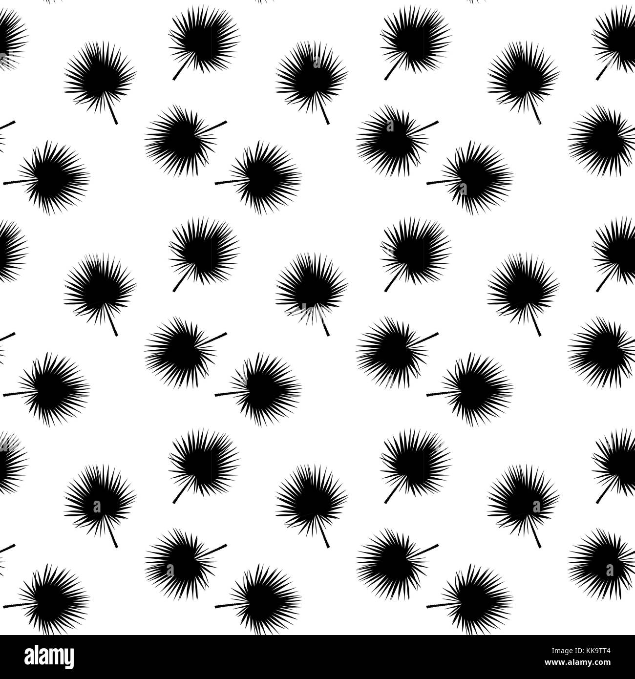 In bianco e nero della silhouette libistones foglia di cinesi, southern palm. seamless pattern. illustrazione vettoriale. Illustrazione Vettoriale