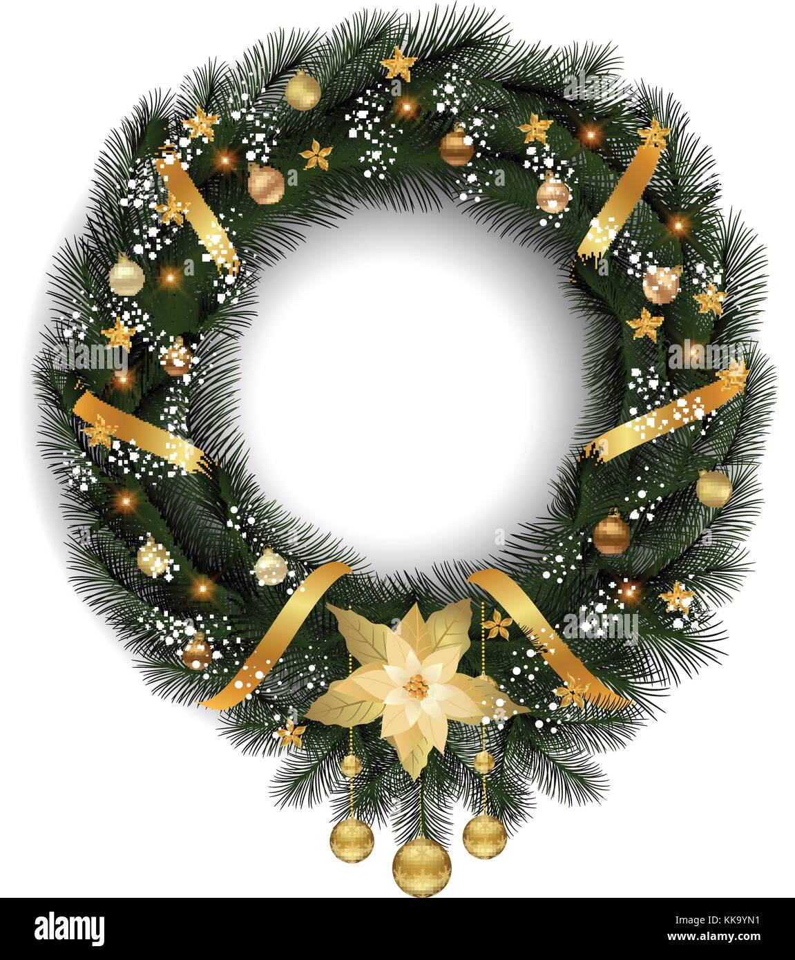 Ghirlanda di Natale con rami di abete e di elementi decorativi. Illustrazione Vettoriale