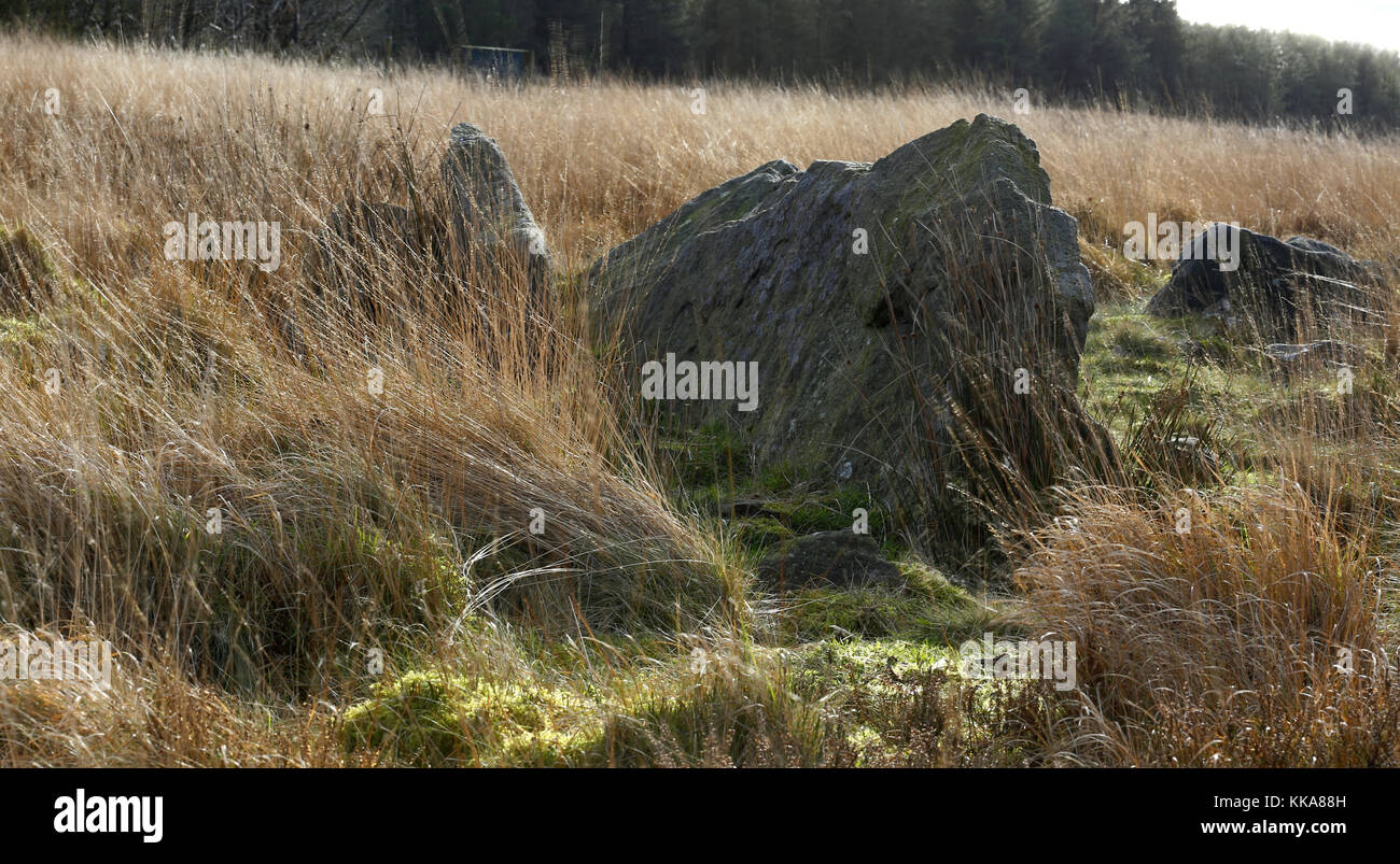 Il luccio pietre. Un antico luogo di sepoltura del West Pennine Moors. Foto Stock