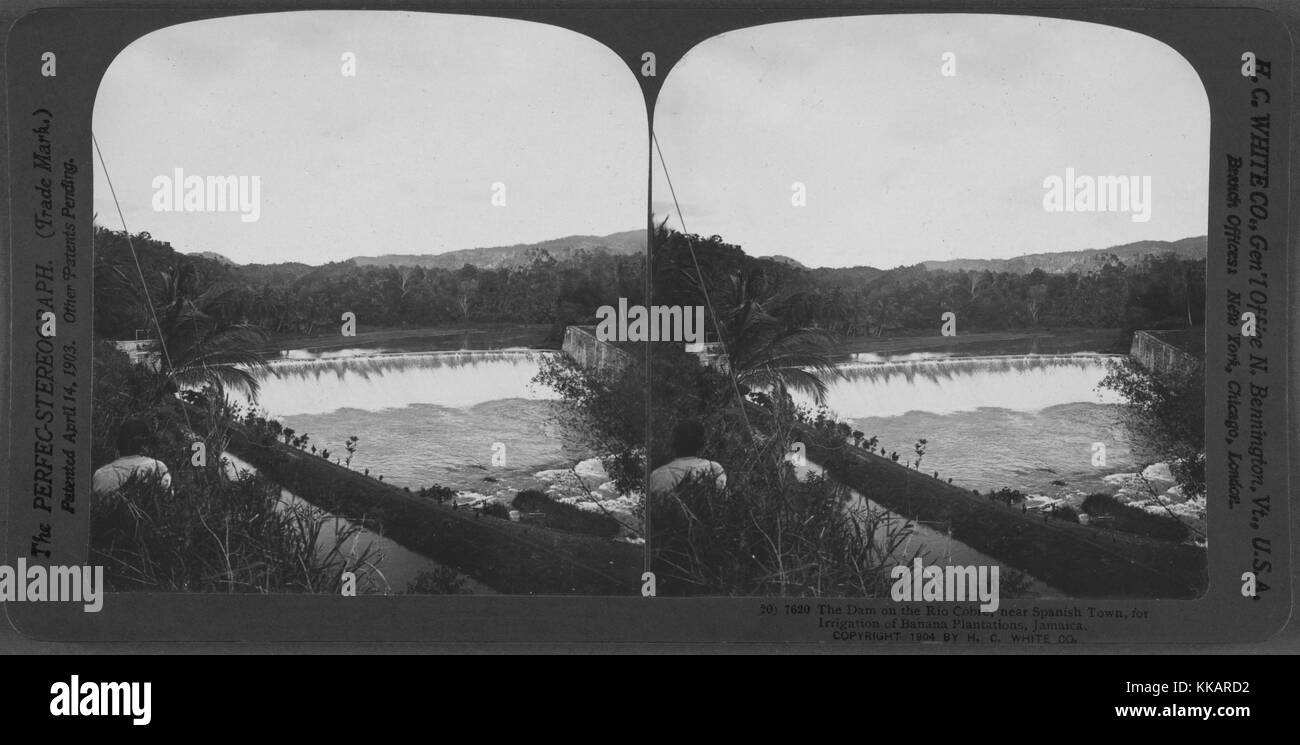 La diga sul Rio Cobre, vicino città spagnola, per l'irrigazione delle piantagioni di banane, Giamaica, 1904. Dalla Biblioteca Pubblica di New York. Foto Stock