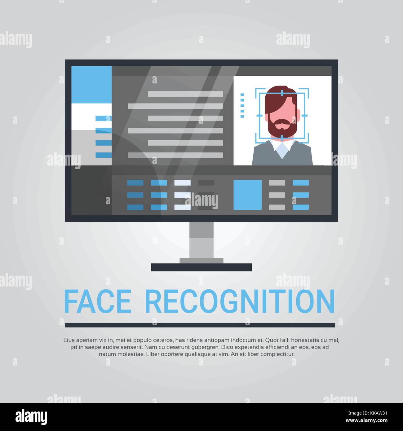 La tecnologia di riconoscimento facciale, sistema di sicurezza per computer scansione utente maschio identificazione biometrica concept Illustrazione Vettoriale