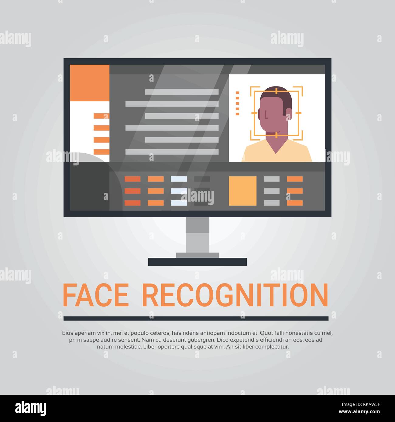 La tecnologia di riconoscimento facciale, computer security scansione del sistema americano africano utente maschio identificazione biometrica concept Illustrazione Vettoriale