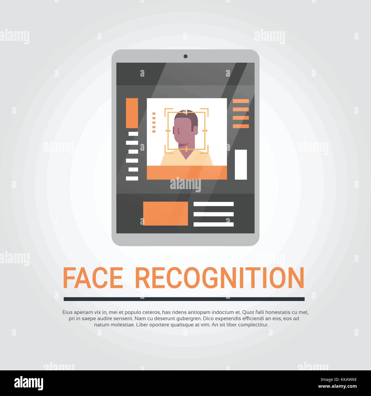 La tecnologia di riconoscimento facciale, tavoletta digitale di sicurezza scansione del sistema americano africano utente maschio identificazione biometrica concept Illustrazione Vettoriale