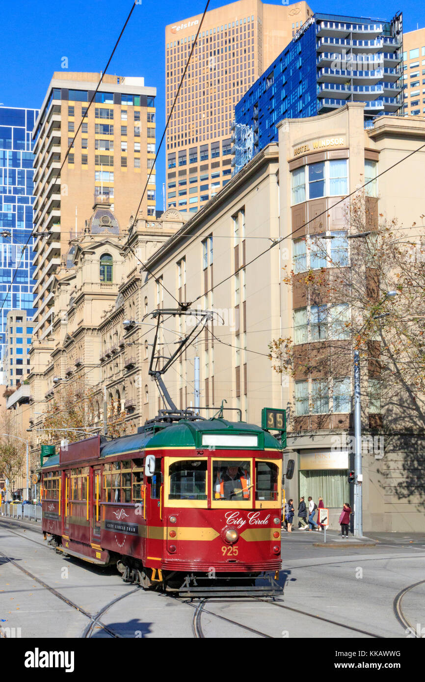 Australia, tram City Circle, Melbourne, Spring Street, Victoria, red rattler Foto Stock