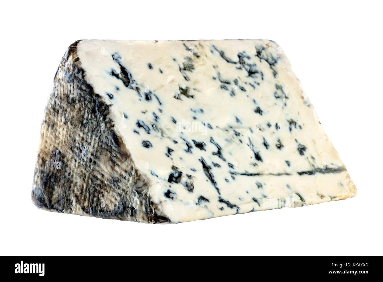 Fetta di formaggio blu, isolato su bianco con tracciato di ritaglio Foto Stock