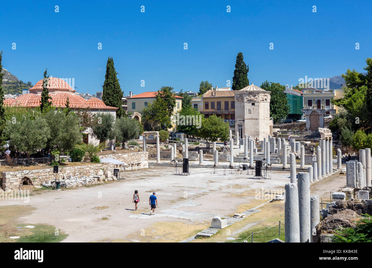 Foro Romano guardando verso la Torre dei Venti di Atene, Grecia Foto Stock