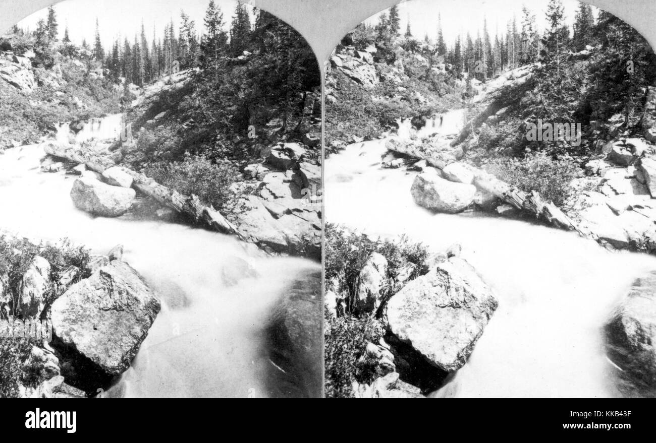 Stereografia della forcella destra del fiume Teton nel grande Tetons, Wyoming. Immagine cortesia USGS. 1872. Foto Stock