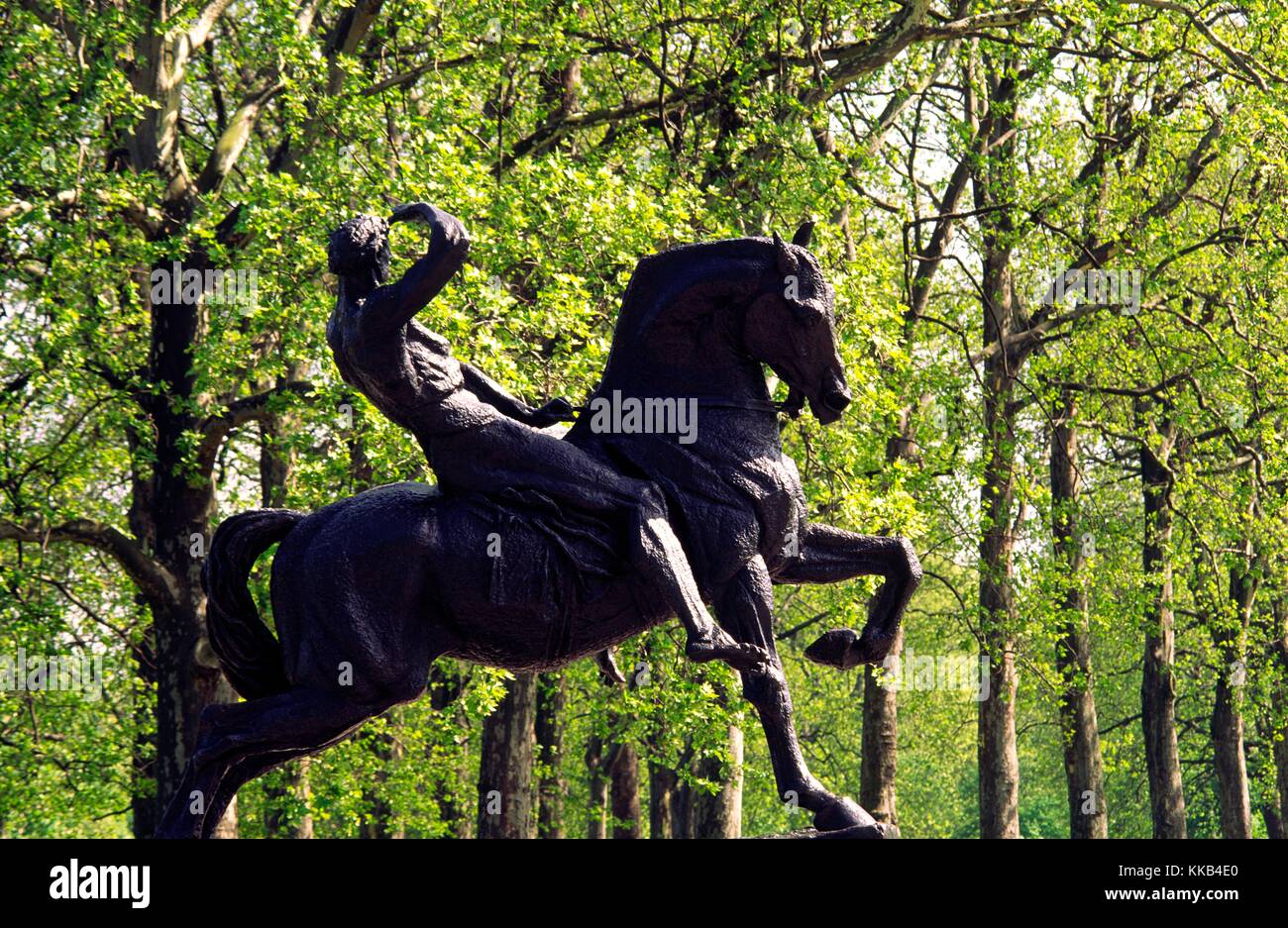 Imponente statua equestre in bronzo di energia fisica da scultore vittoriano g. f. watt. Kensington Gardens, Hyde Park, Londra Foto Stock