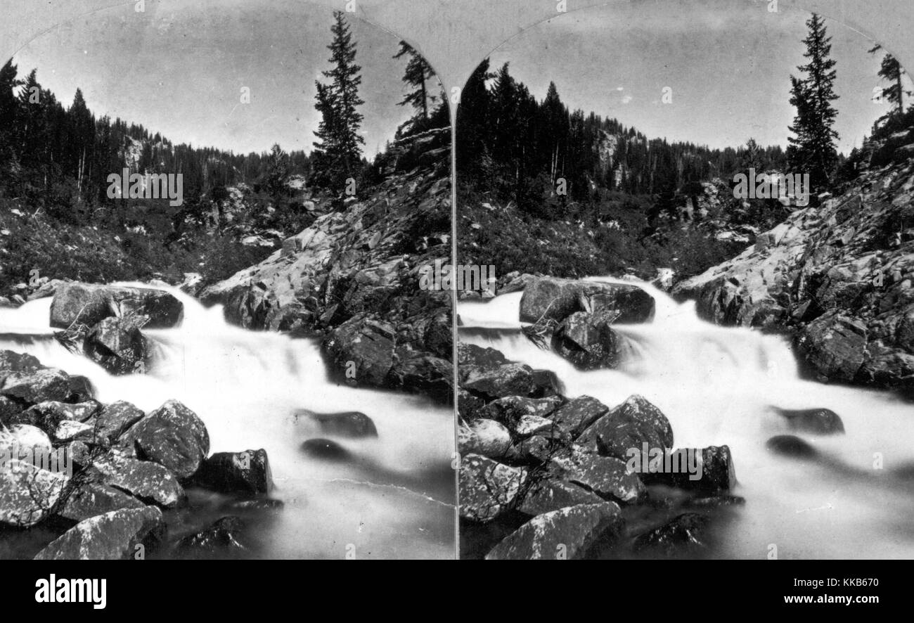 Una stereografia di una sezione del fiume Teton, Teton County, Wyoming 1872. Immagine cortesia USGS. Foto Stock