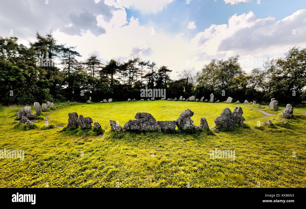 Il tardo Neolitico prehistoric stone circle Re uomini. Parte dell'Rollright Stones, Oxfordshire, Inghilterra. 3000+ anni Foto Stock