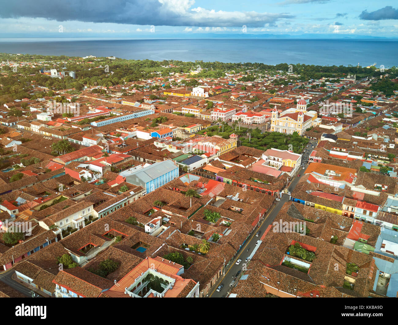 Paesaggio urbano panoramica og granada città sopra antenna fuco view Foto Stock