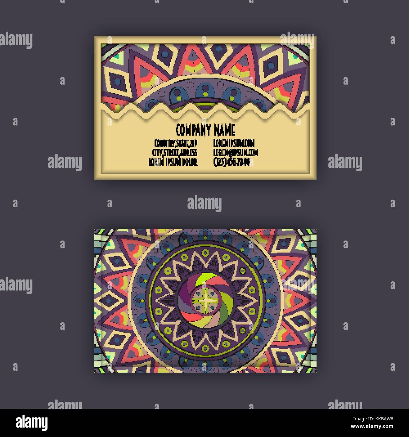 Vector vintage carta da visita set. floral mandala pattern e ornamenti. design orientale layout. L'islam, l'arabo, indiano, motivi ottomano. pagina anteriore e Illustrazione Vettoriale