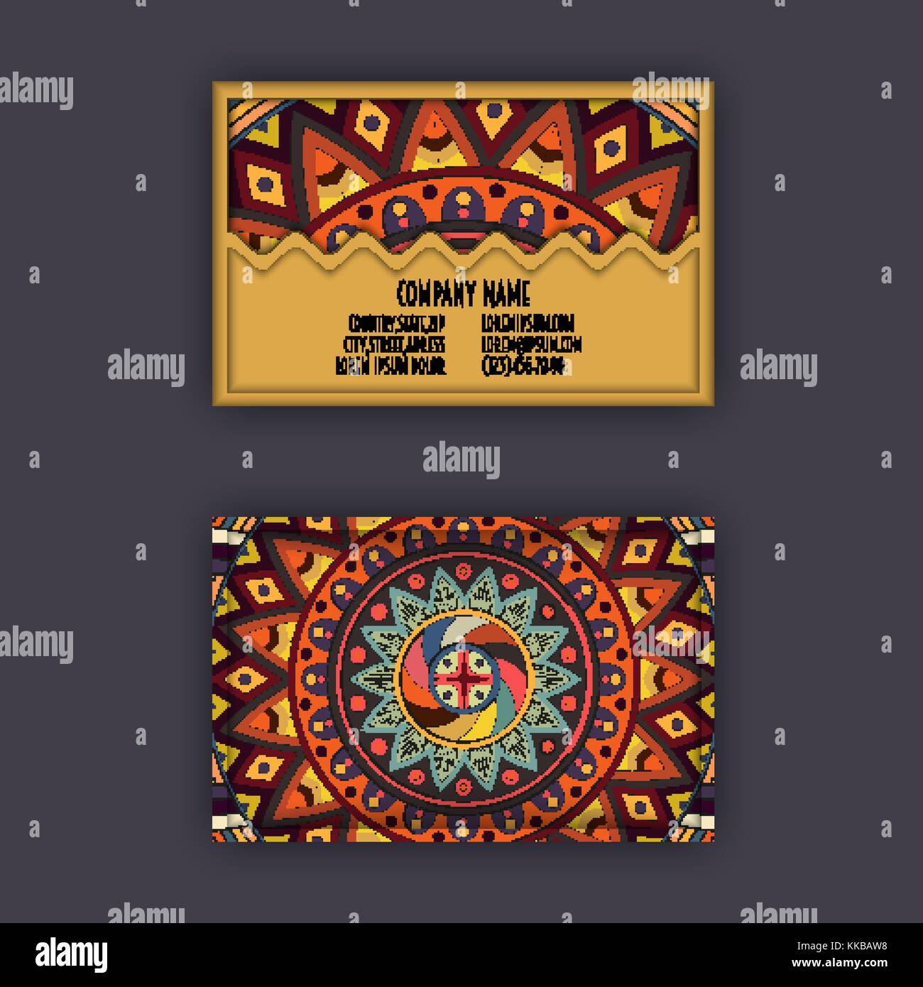 Vector vintage carta da visita set. floral mandala pattern e ornamenti. design orientale layout. L'islam, l'arabo, indiano, motivi ottomano. pagina anteriore e Illustrazione Vettoriale