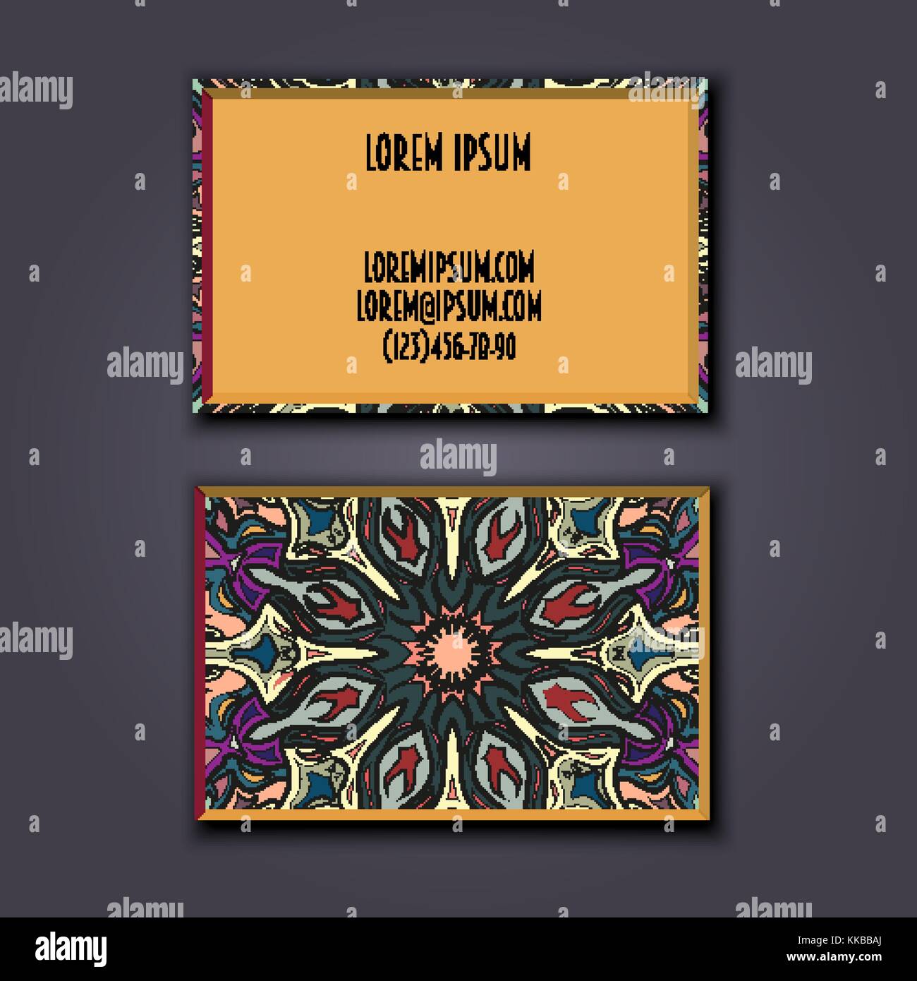 Vector vintage carta da visita set. floral mandala pattern e ornamenti. design orientale layout. L'islam, l'arabo, indiano, motivi ottomano. Illustrazione Vettoriale