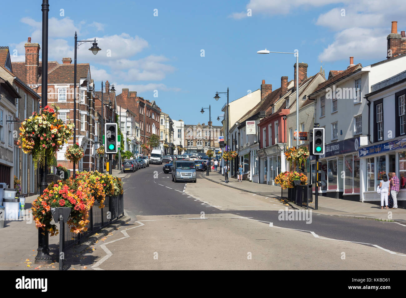 High Street, Halstead, Essex, Inghilterra, Regno Unito Foto Stock