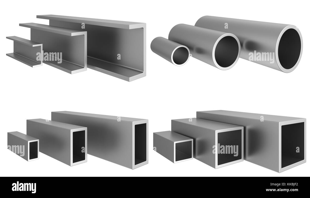 Impostare tubo metallico isolato su sfondo. Il rendering 3d. Foto Stock