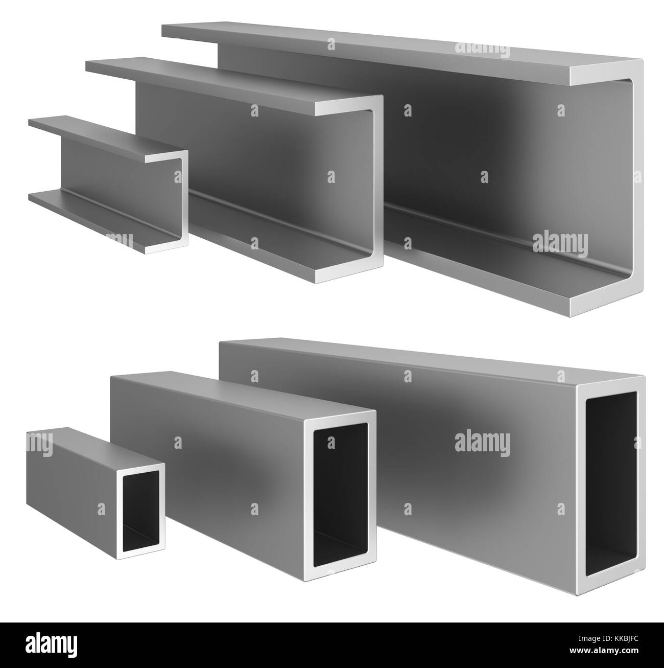 Impostare tubo metallico isolato su sfondo. Il rendering 3d. Foto Stock