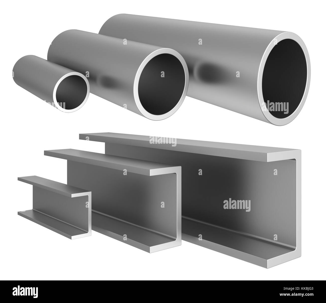Impostare tubo metallico isolato su sfondo. Il rendering 3d. Foto Stock