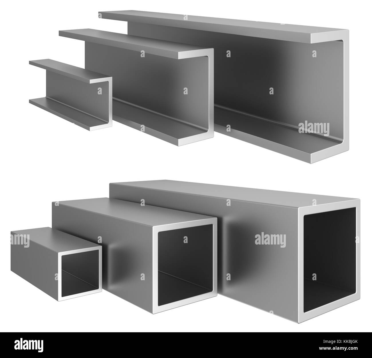 Impostare tubo metallico isolato su sfondo. Il rendering 3d. Foto Stock