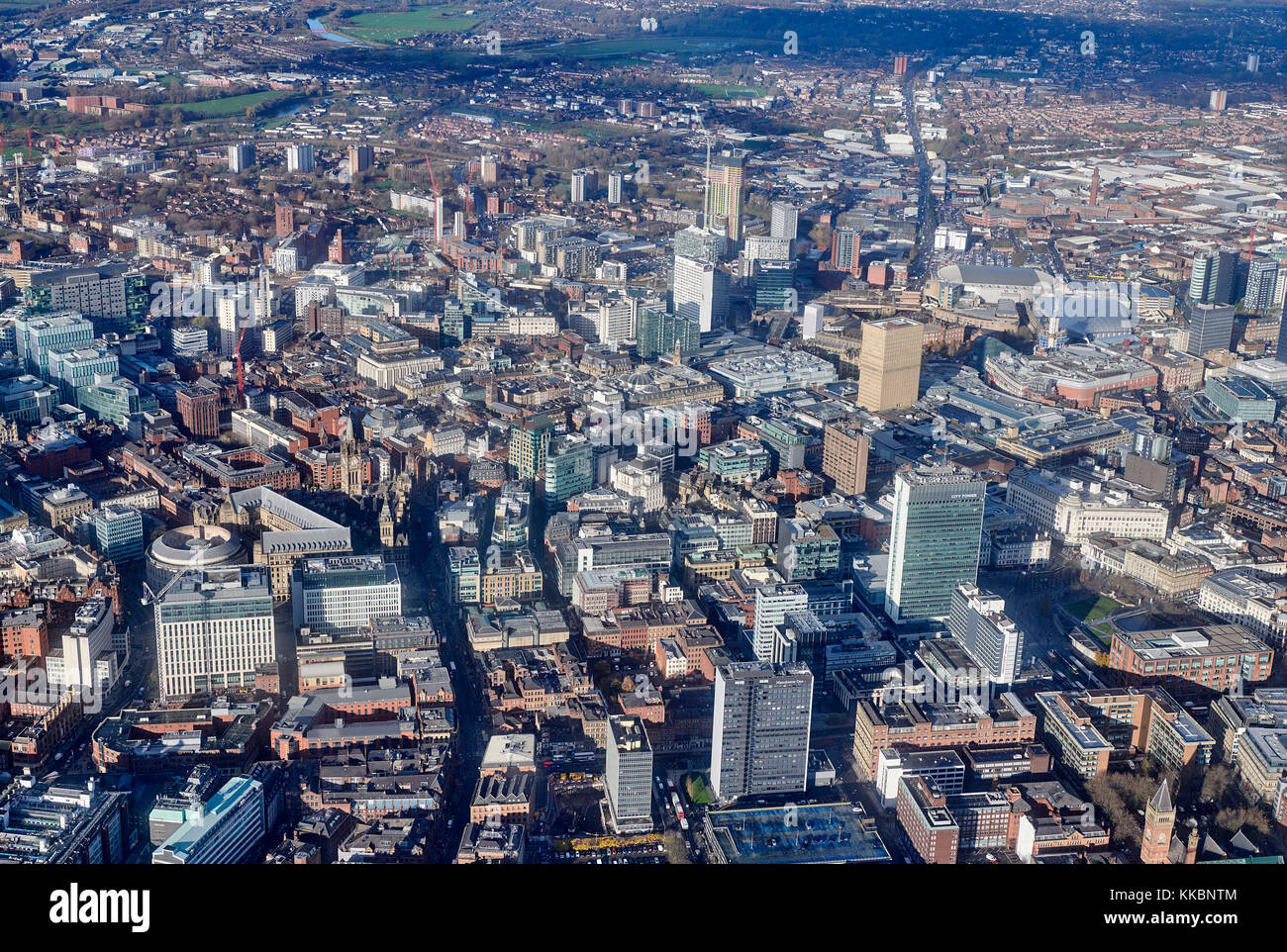 Vista aerea del centro di Manchester, Inghilterra nord-occidentale, Regno Unito Foto Stock