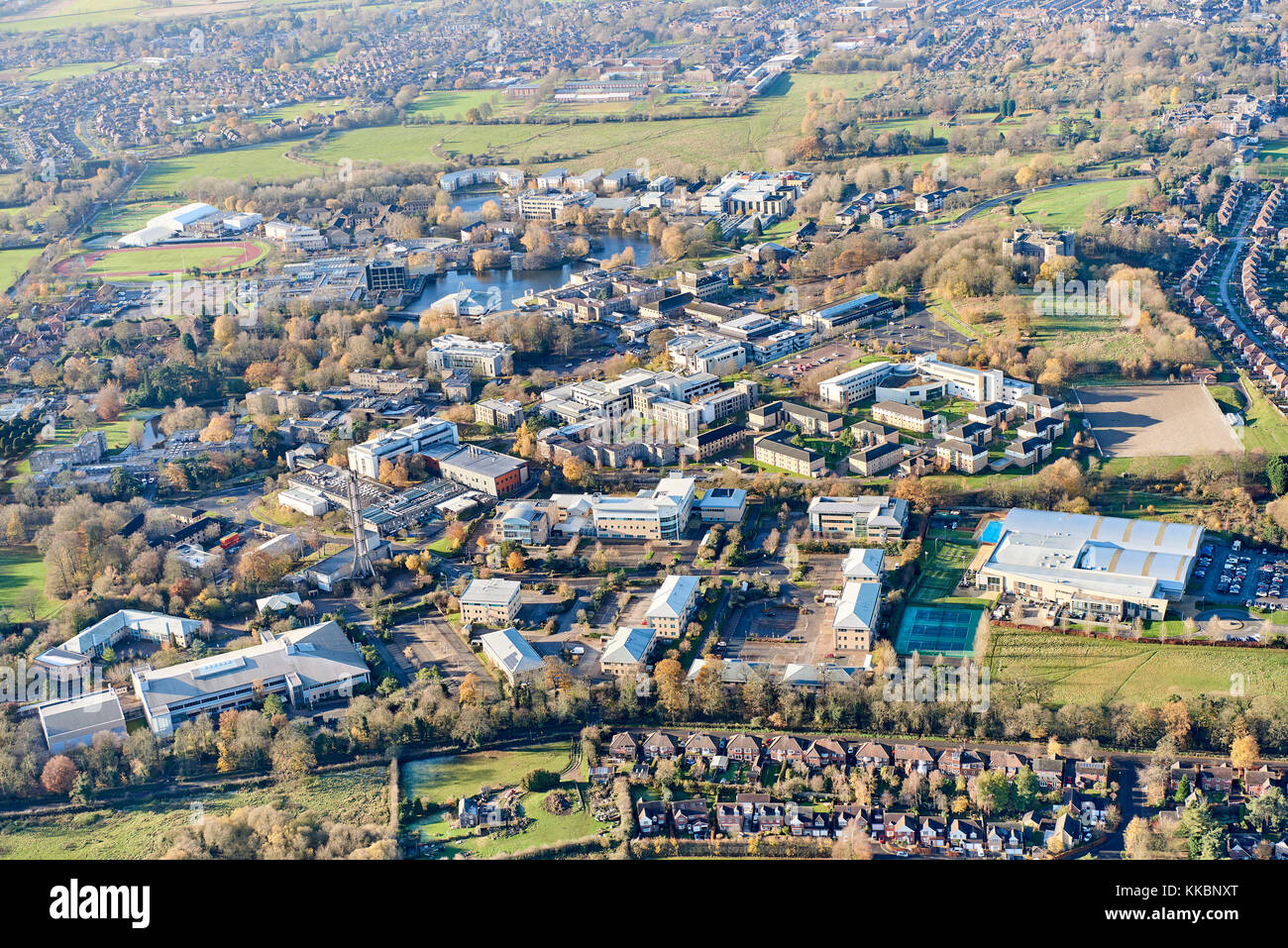 Una vista aerea della York University, North Yorkshire, Inghilterra settentrionale, Regno Unito Foto Stock