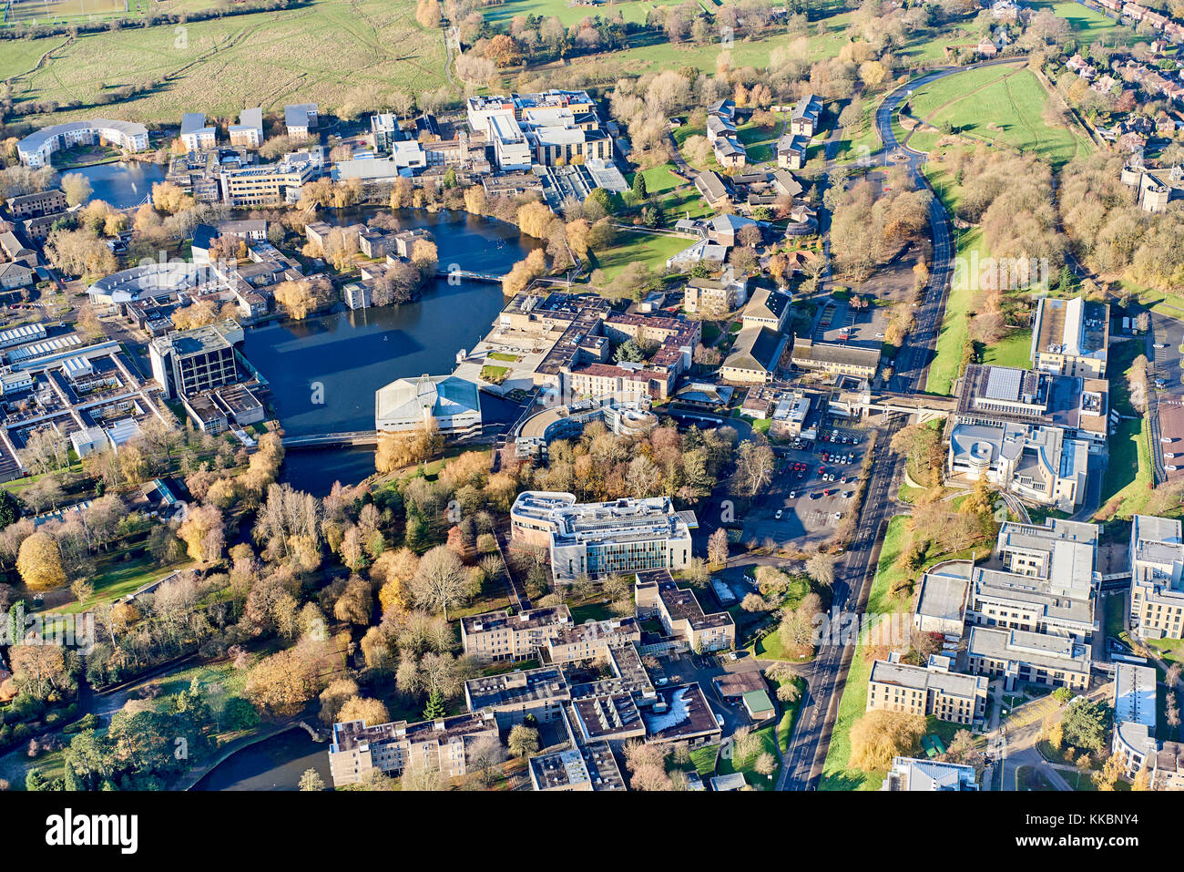 Una vista aerea della York University, North Yorkshire, Inghilterra settentrionale, Regno Unito Foto Stock
