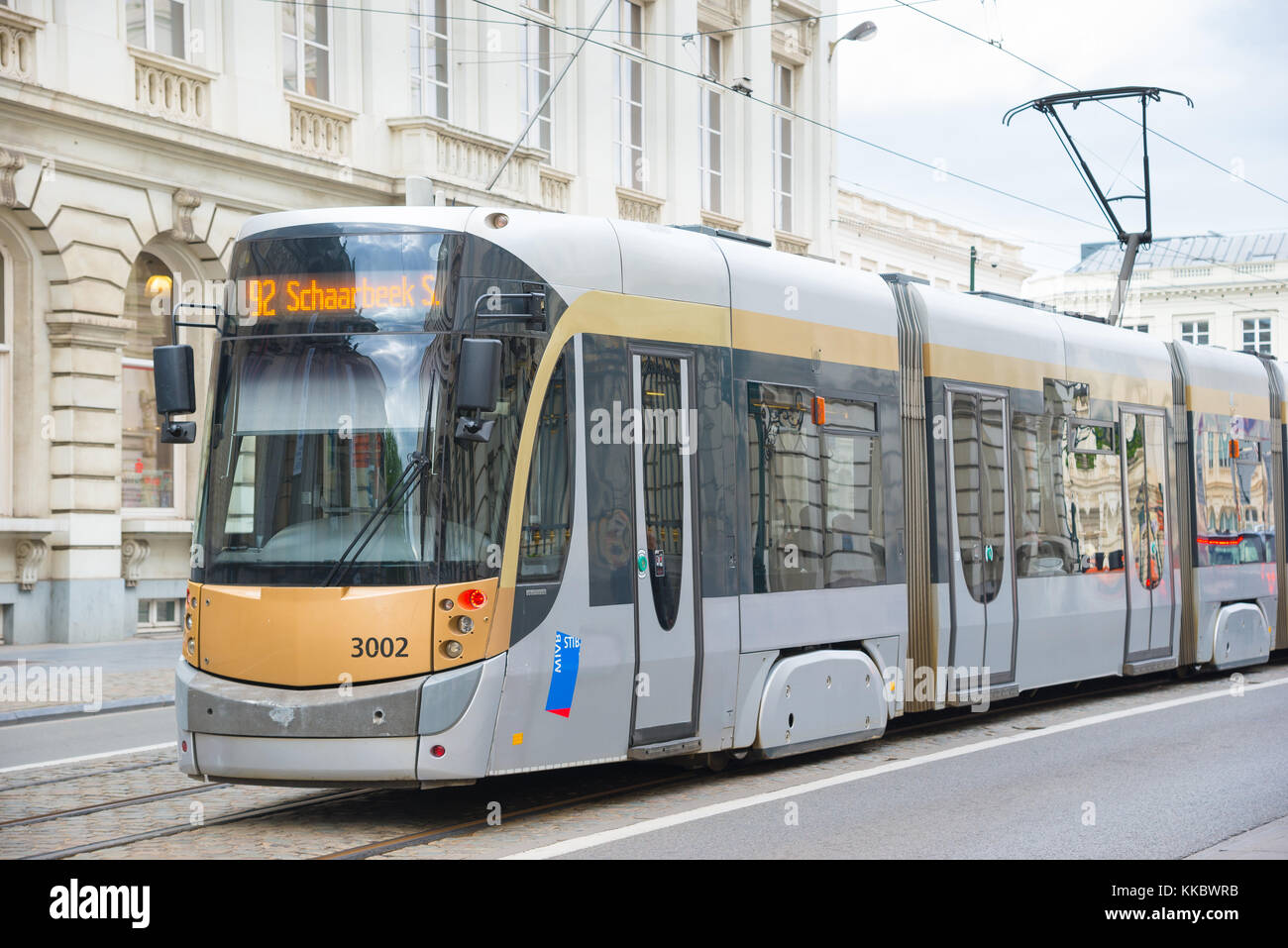 Bruxelles, Belgio - 22 Aprile 2017: tram nella città di Bruxelles. Il sistema tranviario della città ha 19 linee, e il primo cavallo linea alimentata iniziato ho Foto Stock
