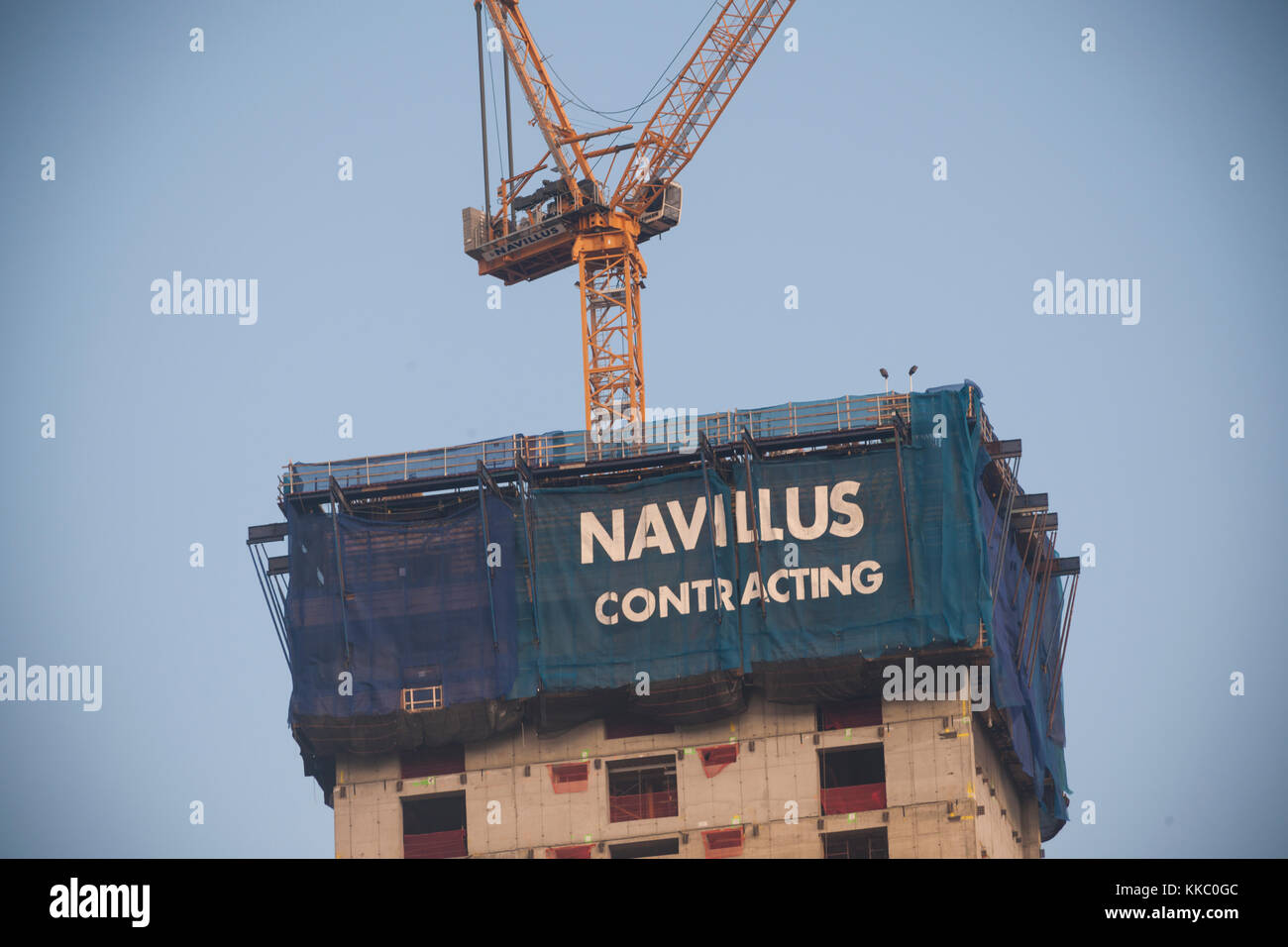 Un banner per navillus parti sulla cima di brookfield manhattan dell Occidente lo sviluppo in new york domenica, 26 novembre 2017. navillus recentemente ha presentato istanza di fallimento a proteggere citando problemi in corte ordinata dei pagamenti dell'Unione. (© richard b. levine) Foto Stock