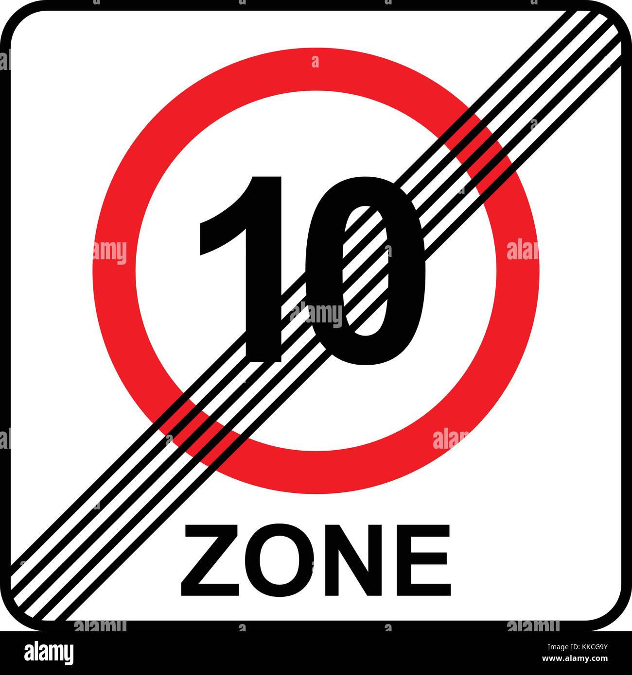 Il limite massimo di velocità 10 zone fine segno, illustrazione vettoriale. Illustrazione Vettoriale