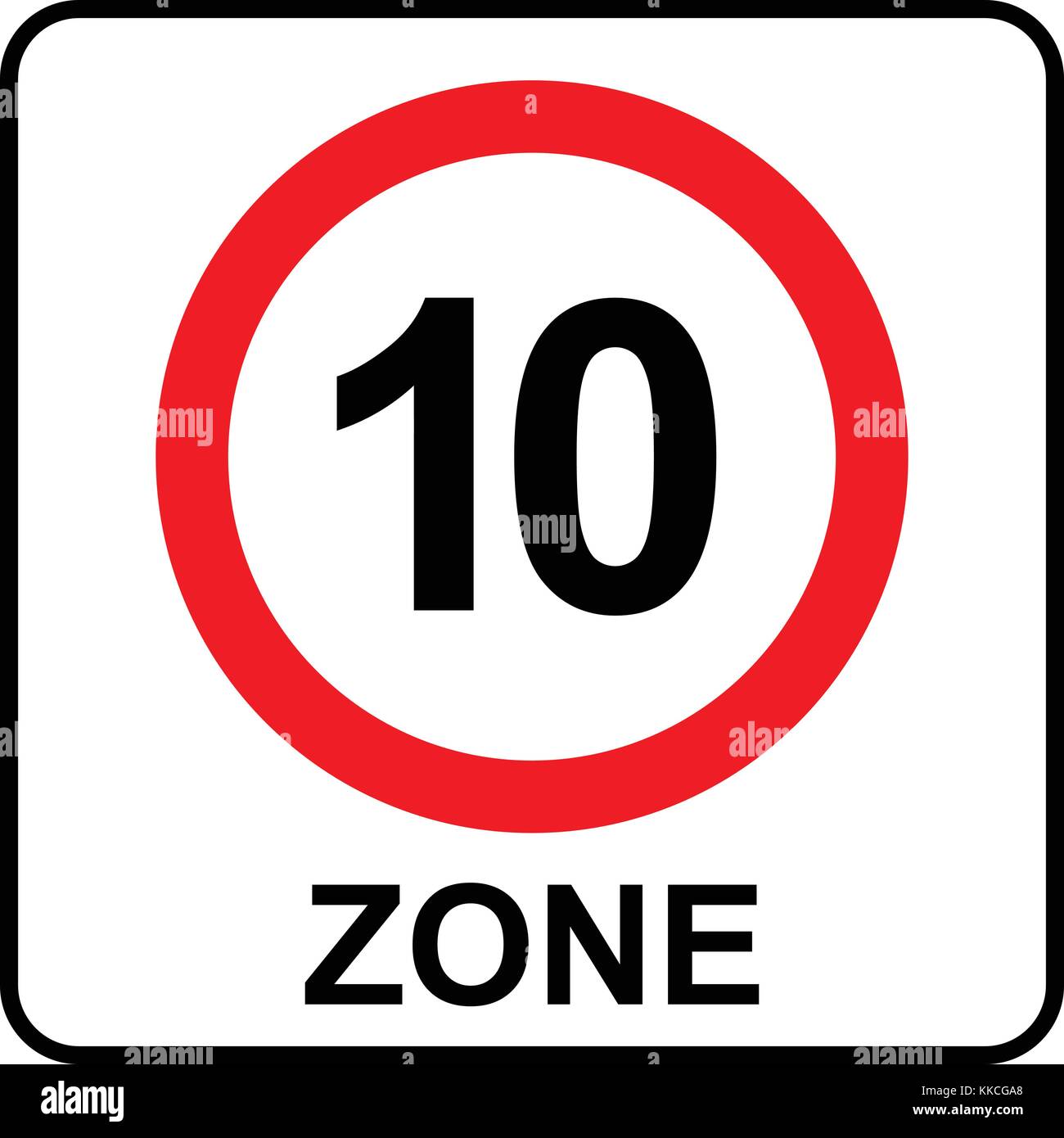 Il limite massimo di velocità la zona 10 segno, illustrazione vettoriale. Illustrazione Vettoriale