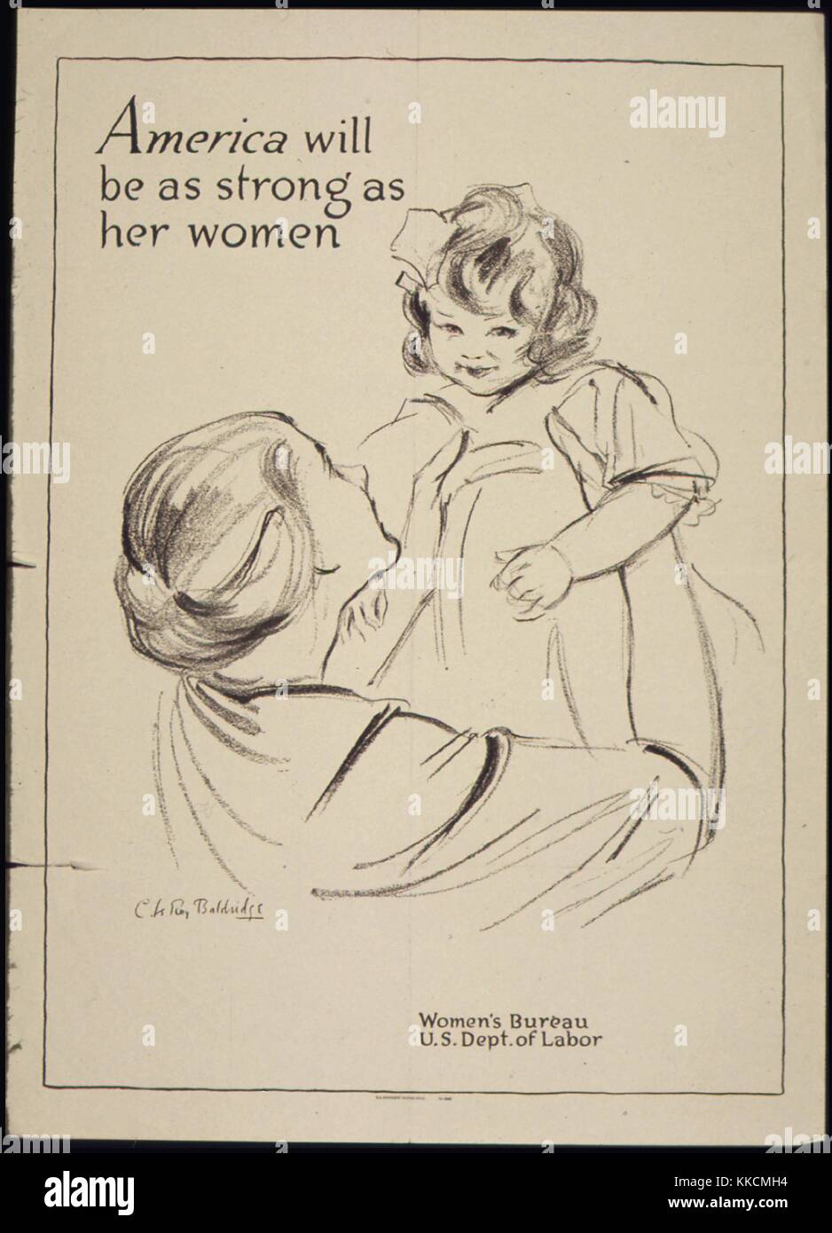 Manifesto di propaganda in tempo di guerra del Dipartimento del lavoro degli Stati Uniti che afferma che "l'America sarà forte come le sue donne", 1941. Per gentile concessione di National Archives. . Foto Stock