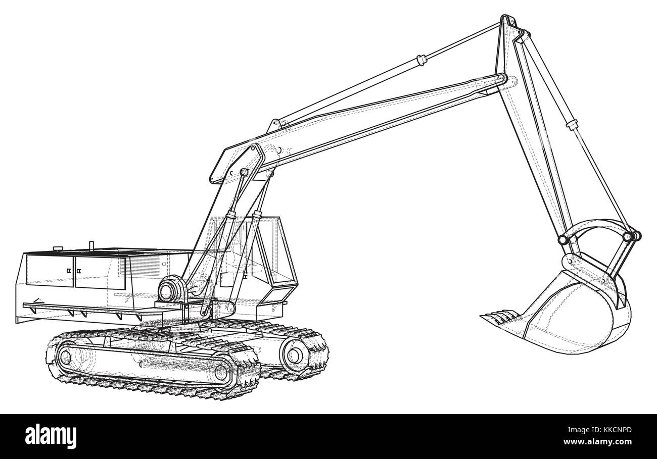 Escavatore. disegno astratto tastatura illustrazione di 3d. Illustrazione Vettoriale