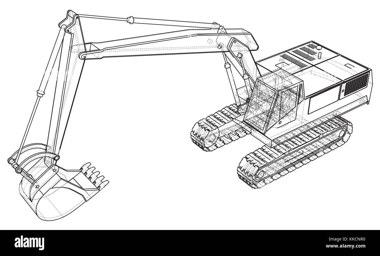 Vettore di escavatore. Il filo-telaio. eps10 formato. vettore creati di 3d. Illustrazione Vettoriale