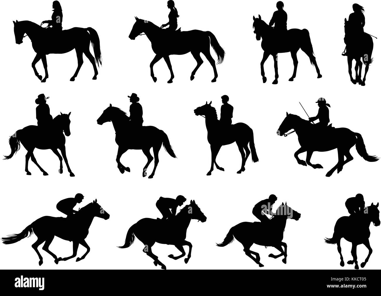 La gente a cavallo sagome - vettore Illustrazione Vettoriale