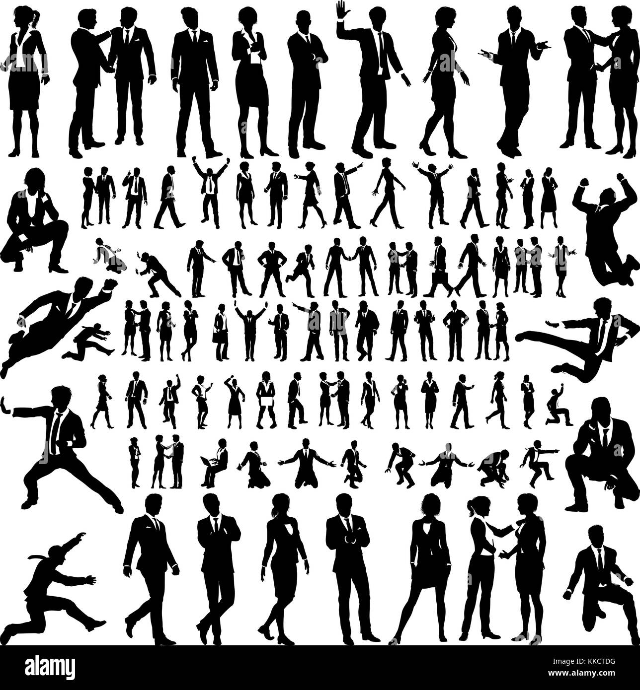 Gruppo grande silhouette di gente di affari Illustrazione Vettoriale