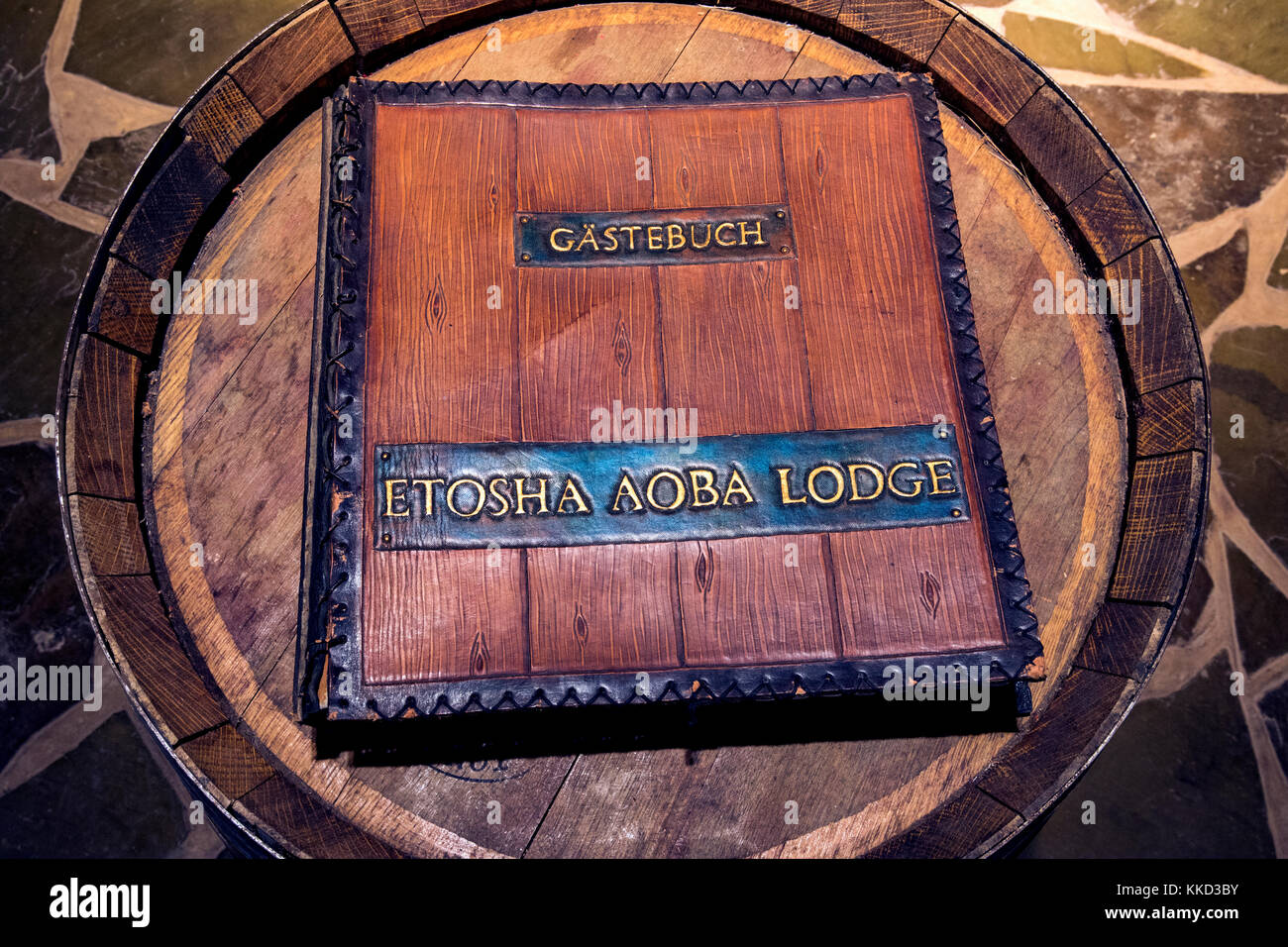 Guest book a etosha aoba lodge, onguma Game Reserve, Namibia, Africa Foto Stock