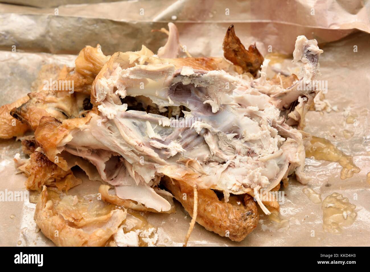 Pollo arrosto resta di carcassa Foto Stock