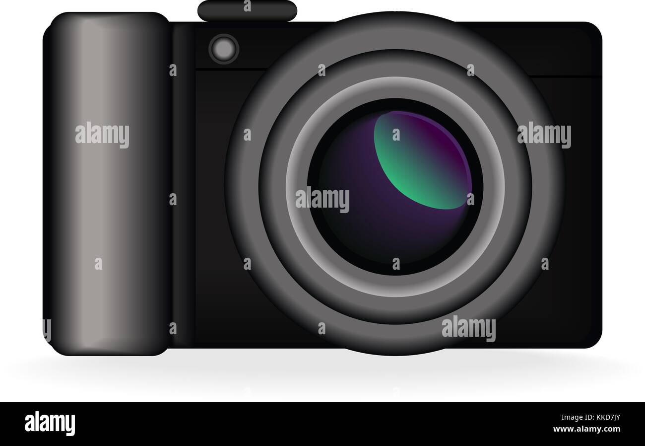 Illustrazione di una fotocamera con un obiettivo grandangolare Foto Stock