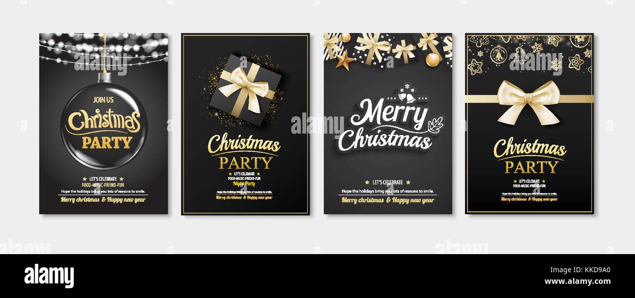 Buon Natale biglietto di auguri e inviti per le feste su sfondo nero. illustrazione vettoriale elemento per il felice anno nuovo design. Illustrazione Vettoriale Buon Natale biglietto di auguri e inviti per le feste su sfondo nero. illustrazione vettoriale elemento per il felice anno nuovo design. Illustrazione Vettoriale