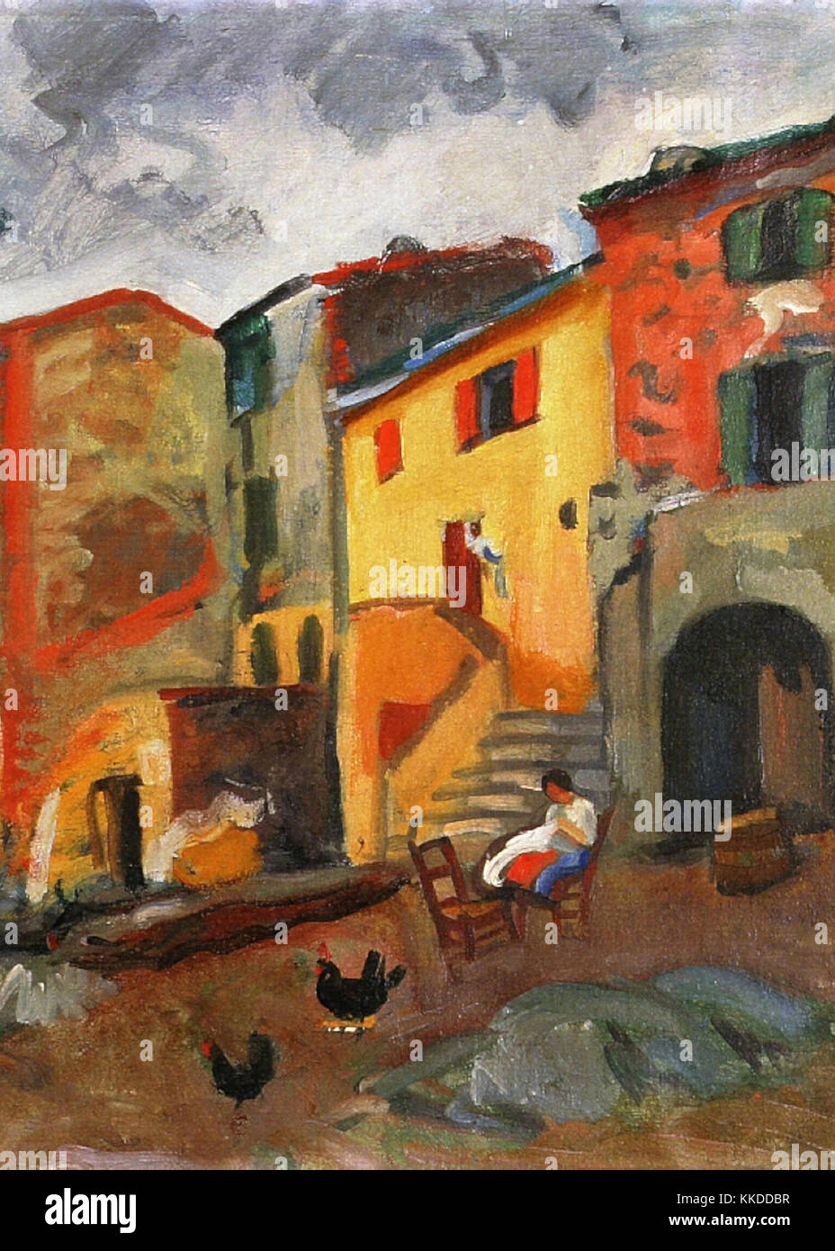 Vintage la pittura di una scena di strada vivace Foto Stock