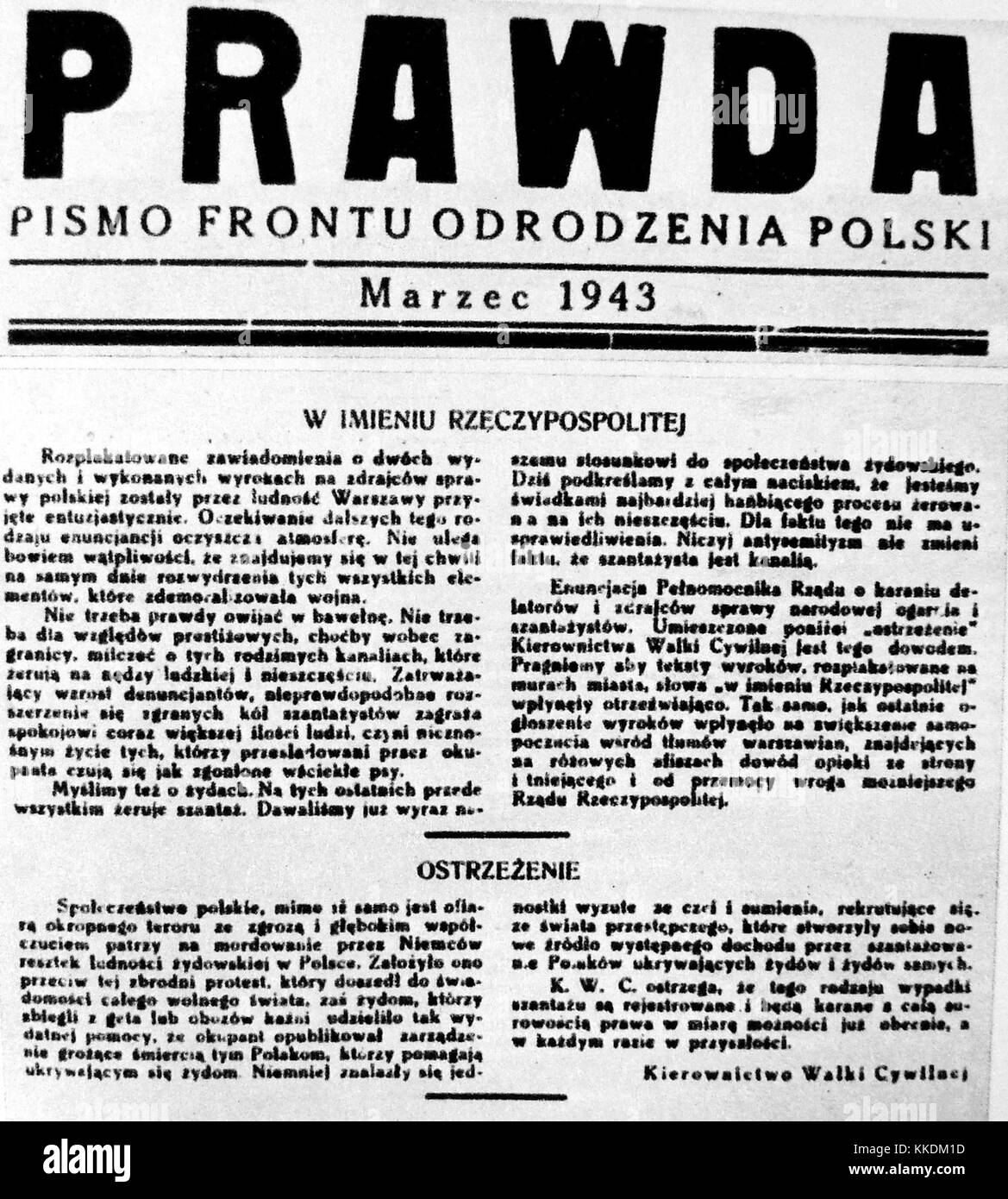 Anteriore Prawda Odrodzenia Polski marzec 1943 Foto Stock