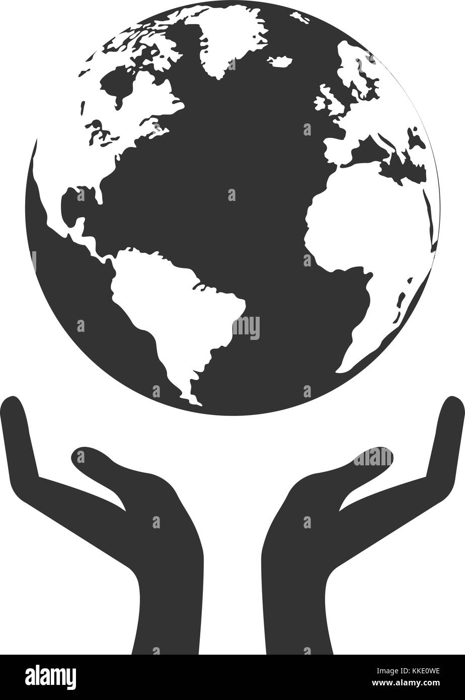 Mani globo web terra icona nera. Salvare il concetto di massa Illustrazione Vettoriale