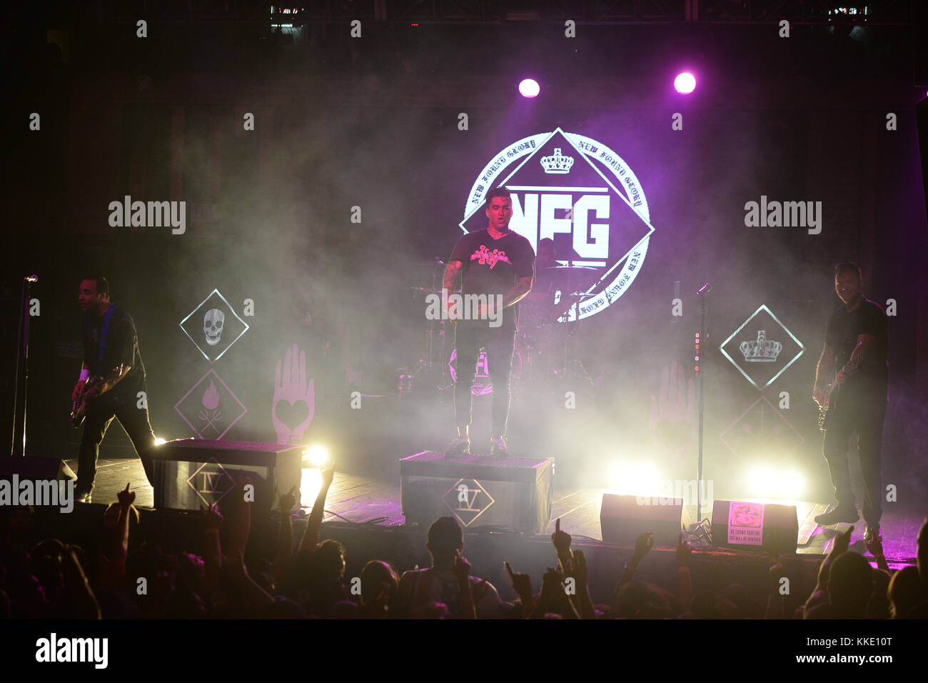 FORT LAUDERDALE FL - 14 OTTOBRE: Ian Grushka, Jordan Pundik, Cyrus Bolooki, Chad Gilbert dei New Found Glory si esibisce al Revolution il 14 ottobre 2015 a Fort Lauderdale, Florida persone: Ian Grushka, Jordan Pundik, Cyrus Bolooki, Chad Gilbert Foto Stock