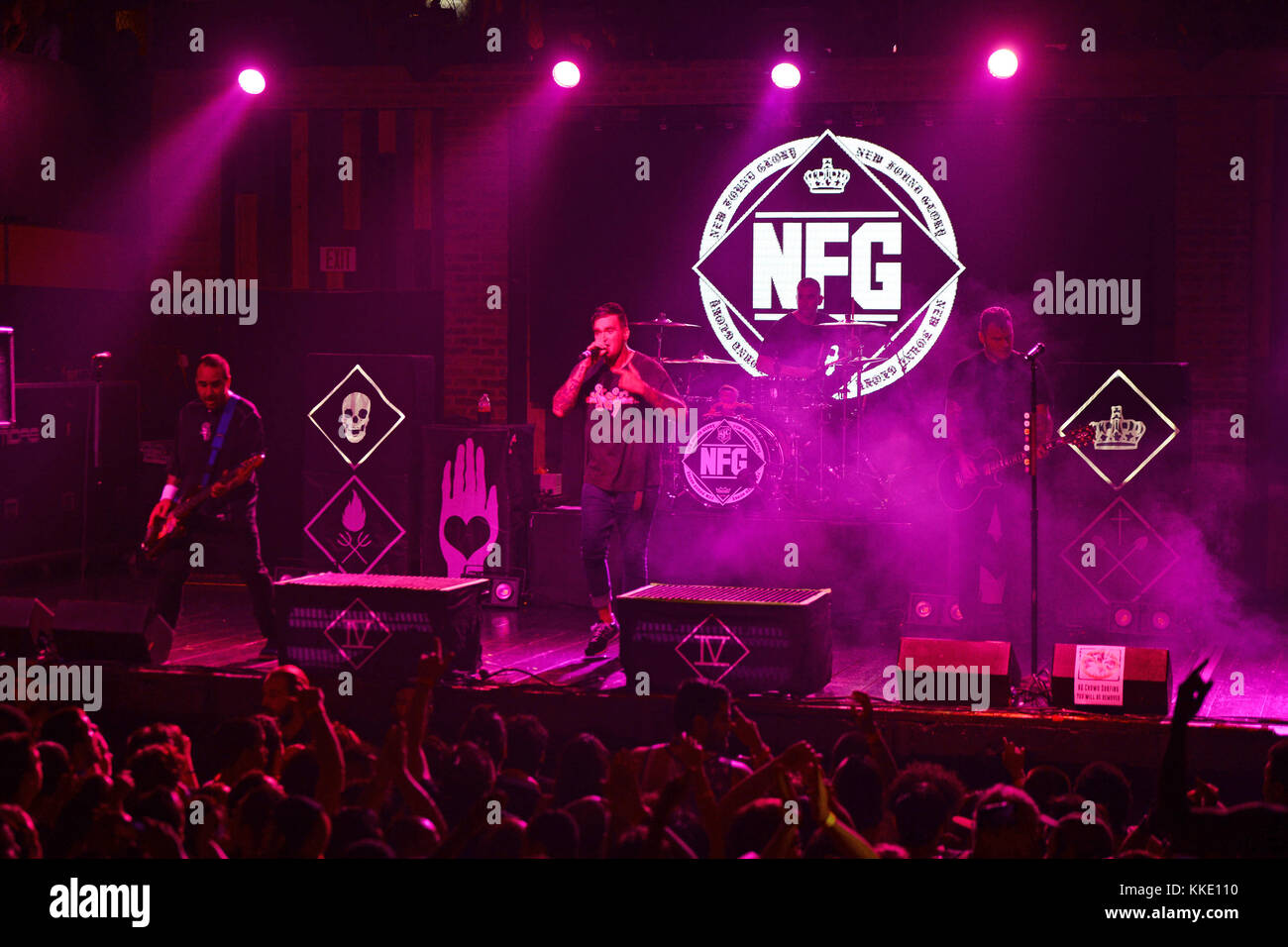 FORT LAUDERDALE FL - 14 OTTOBRE: Ian Grushka, Jordan Pundik, Cyrus Bolooki, Chad Gilbert dei New Found Glory si esibisce al Revolution il 14 ottobre 2015 a Fort Lauderdale, Florida persone: Ian Grushka, Jordan Pundik, Cyrus Bolooki, Chad Gilbert Foto Stock