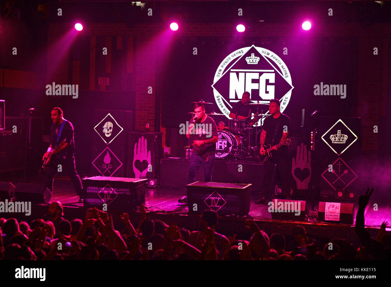 FORT LAUDERDALE FL - 14 OTTOBRE: Ian Grushka, Jordan Pundik, Cyrus Bolooki, Chad Gilbert dei New Found Glory si esibisce al Revolution il 14 ottobre 2015 a Fort Lauderdale, Florida persone: Ian Grushka, Jordan Pundik, Cyrus Bolooki, Chad Gilbert Foto Stock