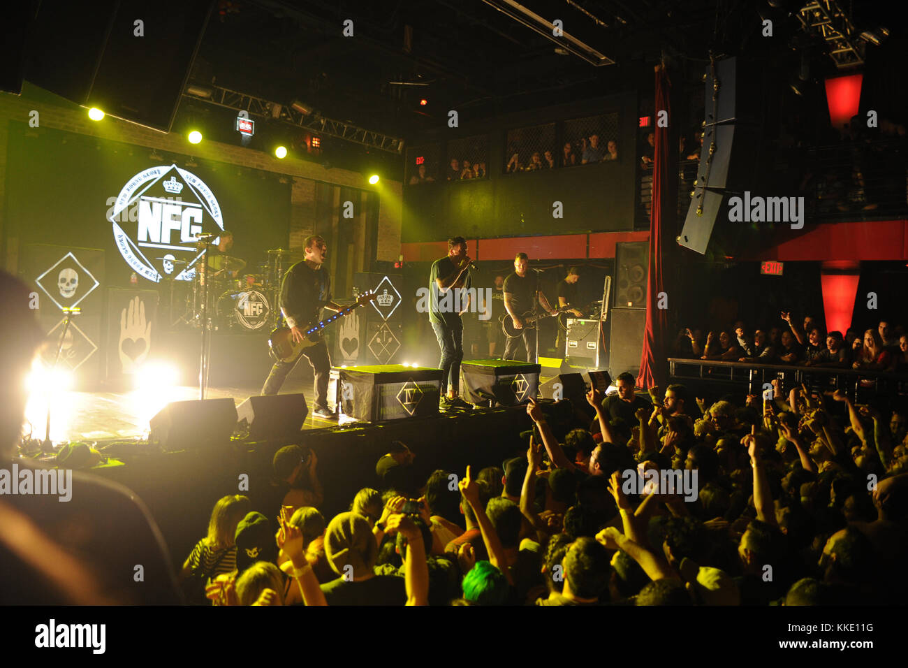 FORT LAUDERDALE FL - 14 OTTOBRE: Ian Grushka, Jordan Pundik, Cyrus Bolooki, Chad Gilbert dei New Found Glory si esibisce al Revolution il 14 ottobre 2015 a Fort Lauderdale, Florida persone: Ian Grushka, Jordan Pundik, Cyrus Bolooki, Chad Gilbert Foto Stock