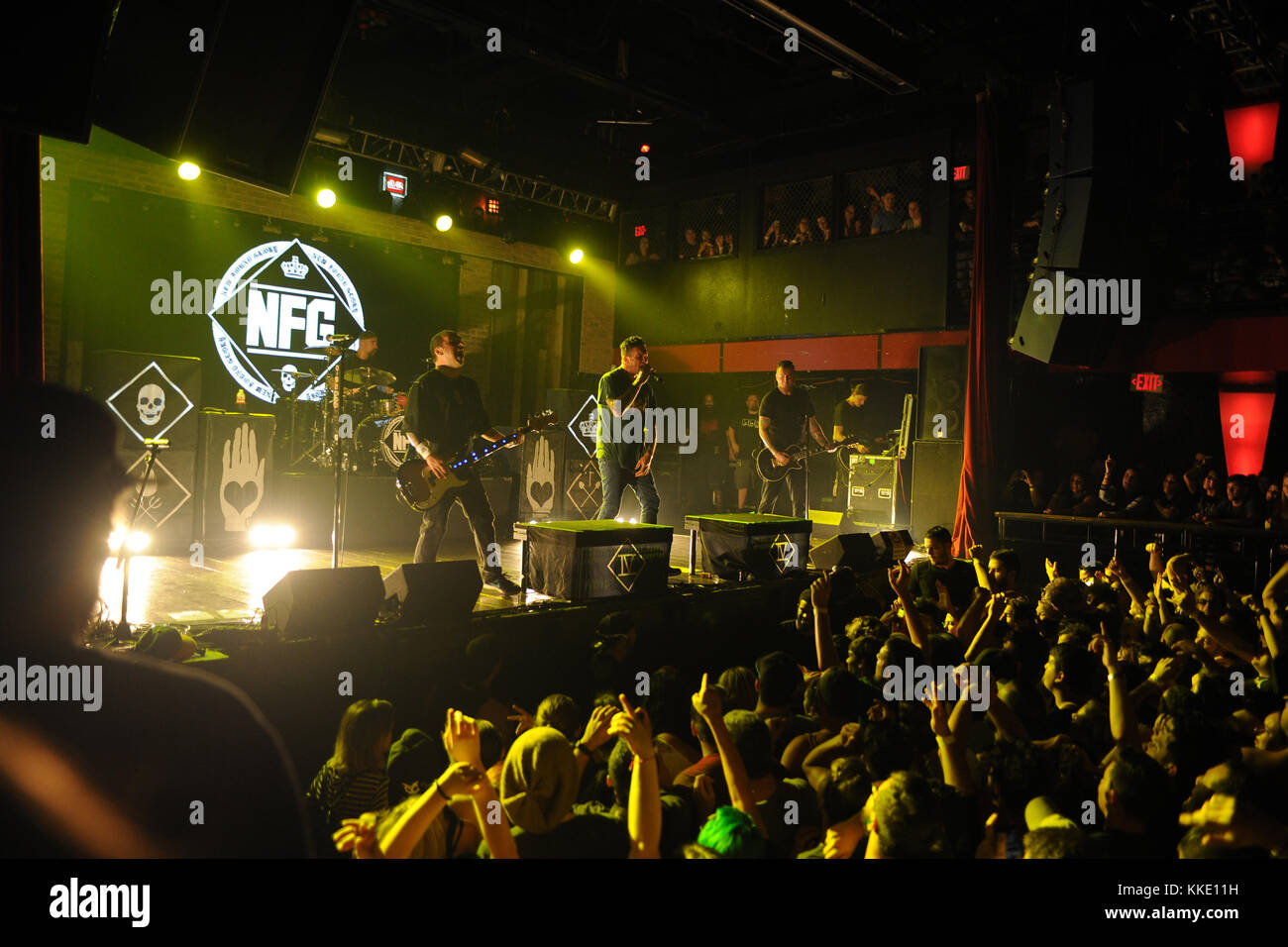 FORT LAUDERDALE FL - 14 OTTOBRE: Ian Grushka, Jordan Pundik, Cyrus Bolooki, Chad Gilbert dei New Found Glory si esibisce al Revolution il 14 ottobre 2015 a Fort Lauderdale, Florida persone: Ian Grushka, Jordan Pundik, Cyrus Bolooki, Chad Gilbert Foto Stock